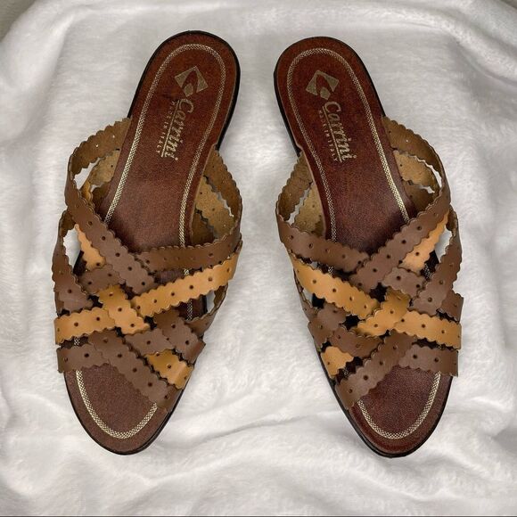Carrini Slip On Strappy Sandal Brown And Tan Size 9 - Picture 2 of 8